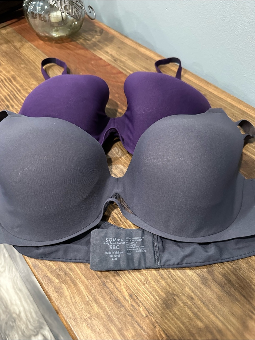 Soma Bodify Perfect Coverage Gray and Purple Bras - 38C